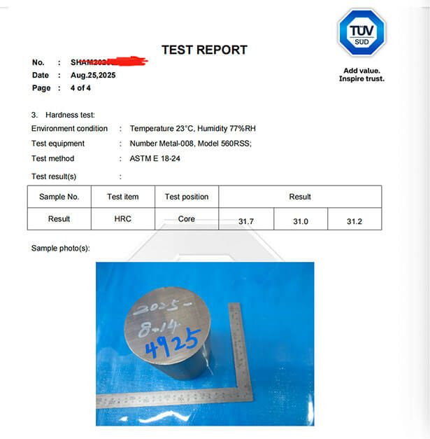 ASTM B865 UNS N0550 Test Report